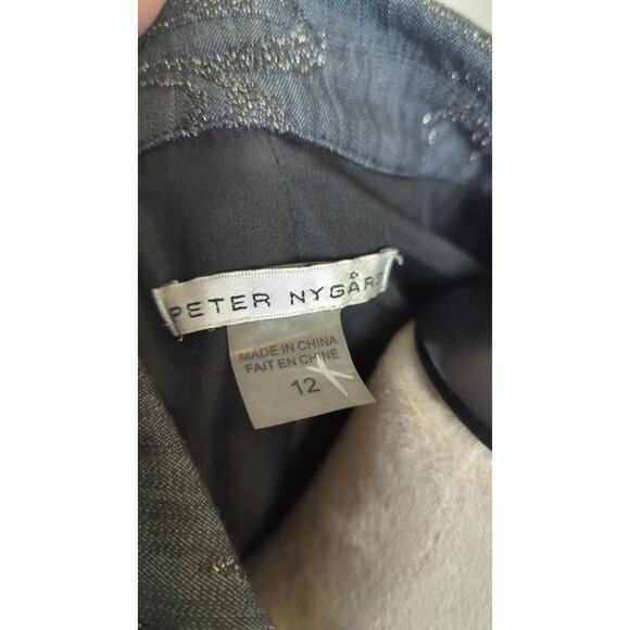 Boho Chic Dark Zip Up Denim Jacket Whimsical Embroidered Embellishment Size 12 - Picture 4 of 9